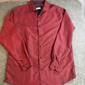 Alex Vando Large Long Sleeve Button Down Mens Shirt Red/Black Microprint Pattern